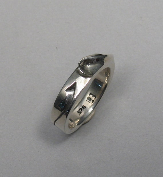 unique wedding ring carved band Sterling silver wave ring