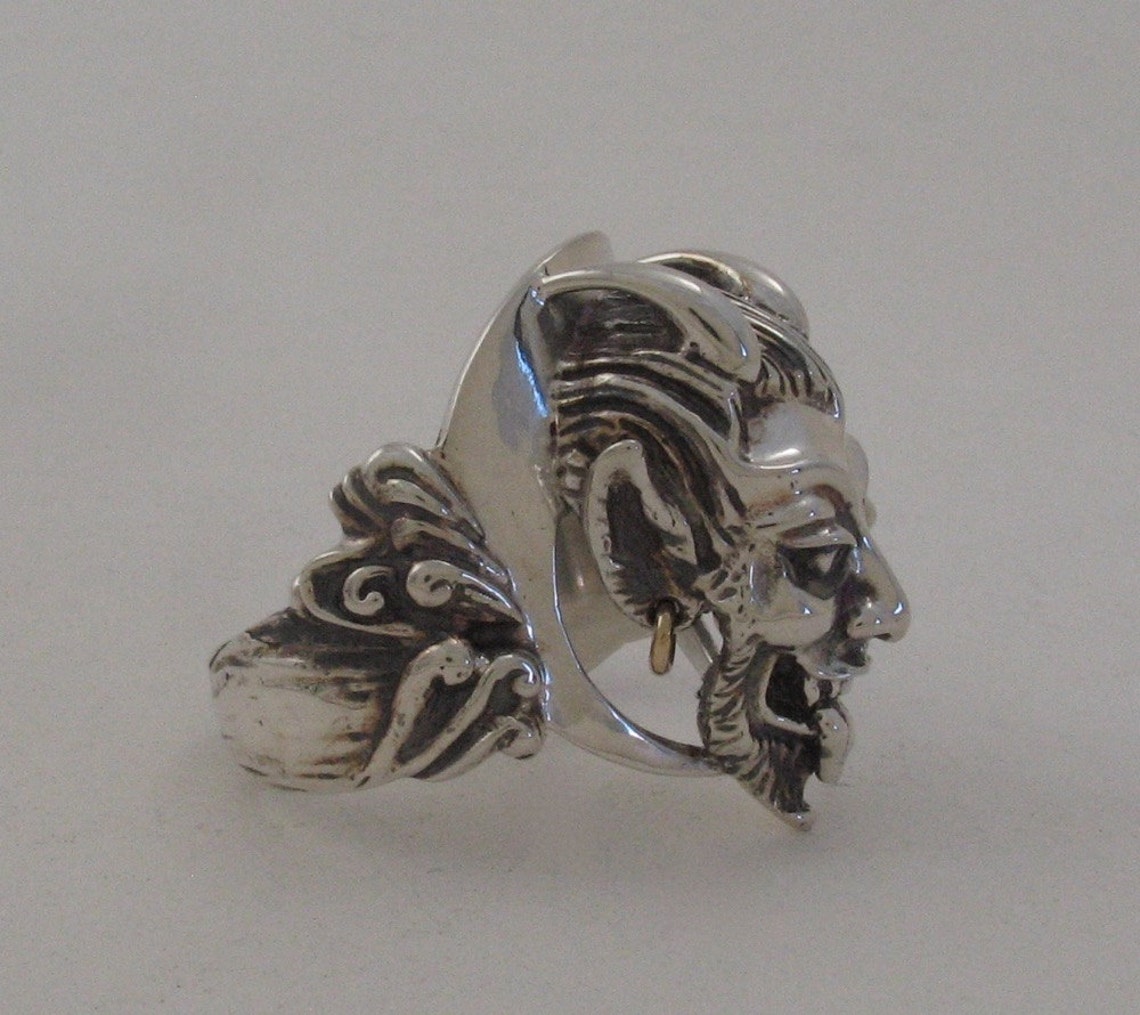 Silver Demon Ring Big Sterling Pan Ring Silver Devil Ring Mans Etsy