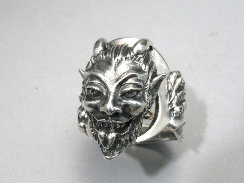 Silver Demon Ring Big Sterling Pan Ring Silver Devil Ring Mans Etsy