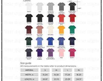 Bella Canvas 3001Y Size Chart Bella and Canvas Color Chart Mockup Kids Size Chart Mockups Kids T-shirt Sizing Guide Youth Size Chart Combo