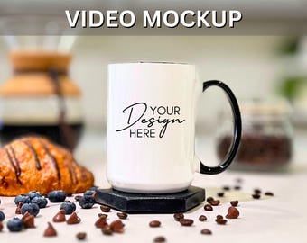 NEW Video Mockup 15oz Ceramic Accent Mug, Coffee Cup Mock-up, Mug Mock ups 15oz Print on Demand Image Printify Mug Black Handle