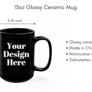 15oz Black Ceramic Mug Size Chart Mockup, Coffee Cup Mock-up, Mug Mock ups 15oz Print on Demand Image
