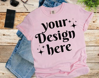 Blossom Comfort Colors 1717 T-shirt Mockups Per Lui E Lei Stile di vita Popolare Piegato Piatto Mockup Maglietta A Maniche Corte Nuovo 1717 Piatto Lay