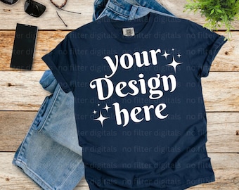 Midnight Comfort Colors 1717 T-shirt Mockups For Him Her Popular Lifestyle Folded Flat Lay Mockup Short Sleeve Shirt New 1717 Flat Lay