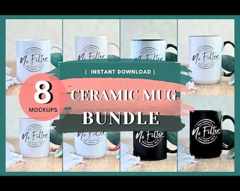 NEUE 11 Unzen und 15 Unzen beliebte Akzentbecher Mockup Bundle Printstifte Weißer Becher Mockup Schwarze Kaffeetasse Print on Demand Bild Mockups POD Teetasse