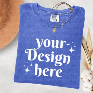Comfort Colors 1717 Flo Blue T-shirt Mockup Comfort Colors Mockup Short Sleeve Shirt Flat Lay Mockup Folded 1717 Mockup Bundle Mockups