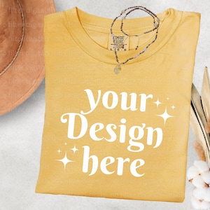 Comfort Colors 1717 Mustard T-shirt Mockup Comfort Colors Mockup Short Sleeve Shirt Flat Lay Mockup Folded 1717 Mockup New 1717 Mockups