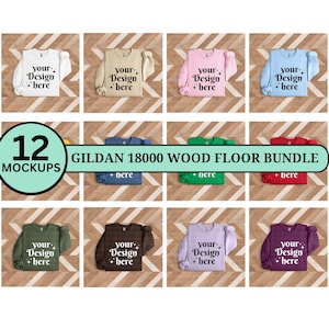 Gildan 18000 Popular Simple Minimal Wood Floor Folded Flat Lay Sweatshirt Mockup Bundle 18000 Flatlay Sweatshirt Mock up Bundle