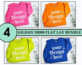 Gildan 18000 Safety Pink Green Orange Royal Folded Flat Lay Sweatshirt Mockup Bundle Bright Colors Mockup Sweater Flatlay Mock Ups