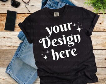 Charcoal Comfort Colors 1717 T-shirt Mockups For Him Her Popular Lifestyle Folded Flat Lay Mockup Short Sleeve Shirt New 1717 Flat Lay