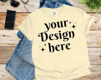 Banana Comfort Colors 1717 T-shirt Mockups For Him Her Popular Lifestyle Folded Flat Lay Mockup Short Sleeve Shirt New 1717 Flat Lay