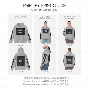 Print Area Size Guide For Printify Comfort Colors 1567 Hoodie Print Area Size Chart, Printify Maximum Print Area And Placement Guide CC1567