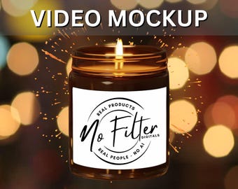 Sparkle Theme Soy candle mockup VIDEO, POD Canva mock VIDEO 9oz candle mockup, Candle jar mockup, Blank scented amber candle mock-up,