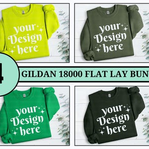 Gildan 18000 Safety Irish Military Forest Green Folded Flat Lay Sweatshirt Mockup Bundle Greens Colors Mockup Sweater Flatlay Mock Ups