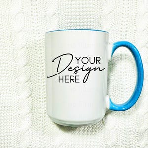NEW 15oz Accent Ceramic Mug Mockup, Coffee Cup Mock-up, Mug Mock ups 15oz Print on Demand Iced Coffee Glass Printify Mug Light Blue Handle