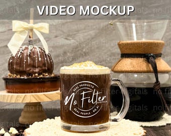 NIEUW Videomodel 10oz helderglazen mok Mockup video, koffiekopje, mok Mock-ups 10oz print-on-demand afbeelding Printify Mokmodel boho