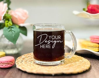 NIEUWE 10oz helderglazen mok Mockup koffiekopje Mock-up mok Mock-up 10oz print on demand lente zomer brunch theekransje babyshower printify
