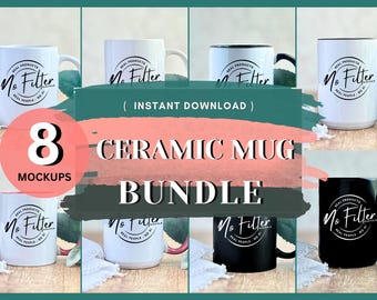NEUE 11 Unzen und 15 Unzen beliebte Akzentbecher Mockup Bundle Printstifte Weißer Becher Mockup Schwarze Kaffeetasse Print on Demand Bild Mockups POD Teetasse