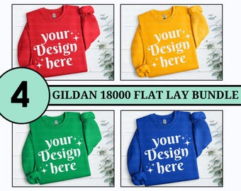 Gildan 18000 Primary Colors Red Gold Irish Green Royal Folded Flat Lay Sweatshirt Mockup Bundle Colorful Mockup Sweater Flatlay Mock Ups