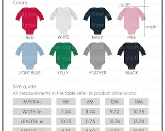 Rabbit Skins 4411 Baby Bodysuit Size Chart Color Chart Mockup Kids Size Chart Mockups Kids Sizing Guide Baby Size and Color Chart Combo