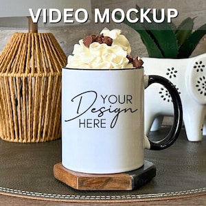 NEW Video Mockup 11oz Ceramic Accent Mug, Coffee Cup Mock-up, Mug Mock ups 11oz Print on Demand Image Printify Mug Black Handle Boho