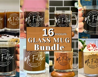 NIEUWE 16 testmodellen 10oz mockup minimale glazen mok 16 mok JPEG-testbundels bundel helderglazen mok Mockup Boho glazen mok Mockup koffiekopje Mockup