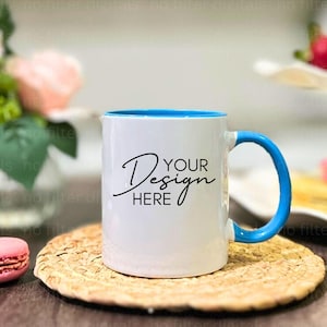 11oz Light Blue Handle Accent Mug Mockup Coffee Cup Mock-up Mug Mock ups 11oz Print on Demand Image Printify Ceramic Mug Mockup