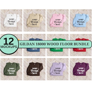 Gildan 18000 Popular Simple Minimal Wood Floor Folded Flat Lay Sweatshirt Mockup Bundle 18000 Flatlay Sweatshirt Mock up Bundle