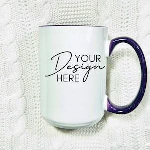 NEW 15oz Accent Ceramic Mug Mockup, Coffee Cup Mock-up, Mug Mock ups 15oz Print on Demand Iced Coffee Glass Printify Mug Purple Handle