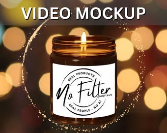 Sparkle Theme Soy Candle Mockup VIDEO, POD Canva Mock VIDEO 9oz Candle Mockup, Candle Jar Mockup, Blank 9oz Scented Amber Candle Mock-up,