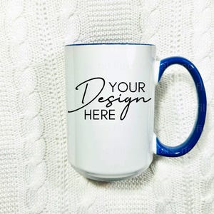 NEW 15oz Accent Ceramic Mug Mockup, Coffee Cup Mock-up, Mug Mock ups 15oz Print on Demand Image Iced Coffee Glass Printify Mug Blue Handle