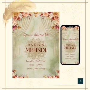 Faire-part Mehndi, fête au henné, traditionnel, culturel, personnalisé, faire-part numérique, carton d'invitation, élégant, unique, téléchargement numérique, PDF