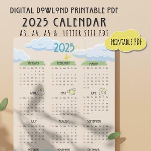 2025 Calendar | Digital Planner | Happy Daily Planner | Planner Printable | Desk Calendar |  Wall Calendar | Yearly Calendar | Sunday Start