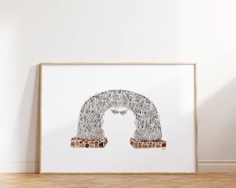 Antler Arch Art Print, Jackson Hole Illustration Art, Iconic Landmark Decor, Digital Travel Art, Wyoming Wall Art, Rustic Mountain Decor