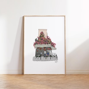 Parisian Cafe Art Print, Hand-Drawn Paris Illustration, Quirky French Decor, Digital Paris Wall Art, French Cafe Art, Paris Travel Art Print