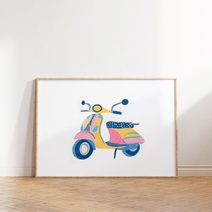 Colorful Vespa Digital Download Art, Quirky Preppy Scooter Illustration, Fun Travel-Themed Wall Art, Retro Vespa Printable for Home Decor