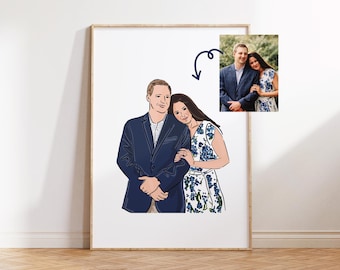 Custom Illustration From Photo, Illustrated Family and Couple Art, Personalized Family Pet Portrait, Custom Digital Print Portrait