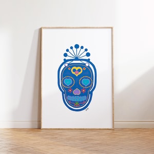 Colorful Sugar Skull Art Print, Day of the Dead Digital Decor, Halloween Wall Art, Dia de los Muertos Illustration, Festive Skeleton Artwork