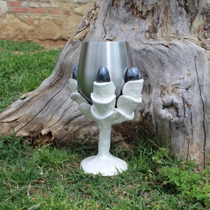 Stainless Steel Wine Glass with Clay Dragon Claw Goblet White Pearl 12 oz.