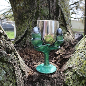 Stainless Steel Wine Glass with Clay Dragon Claw Goblet Green / Silver 12 oz.