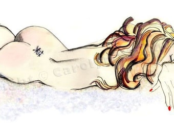Pinup Art Print, Female Nude - Beth Has a Pretend Nap