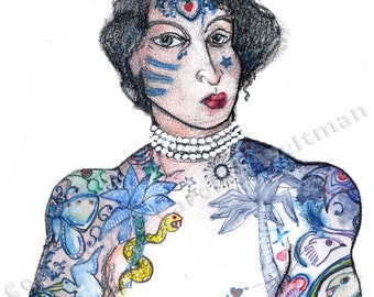 Minnie, An Homage to Maud Wagner, Erotic Art Print, Tattoos, Ink