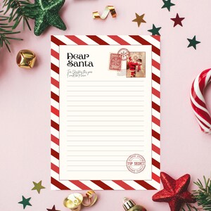 Carta a Papá Noel imprimible Carta a Papá Noel para niños Plantilla de lista de deseos de Navidad Carta imprimible a Papá Noel Carta de Navidad lista para imprimir