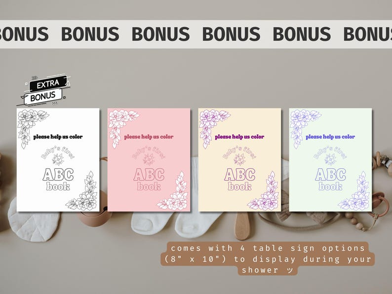 Baby in Bloom Baby Shower ABC Coloring Book Activity, Baby's first ABC Book with a flower theme, Wildflower themed Baby Shower Game, ABC Coloring Pages with flowers for a Spring Baby Shower