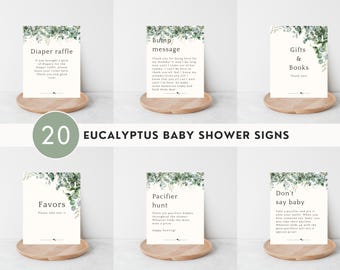 Eucalyptus Baby Shower Sign Bundle Greenery Baby Shower Printables Minimalist Baby Shower Decor Diaper Raffle Sign Table Signs Set
