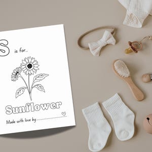 Baby in Bloom Baby Shower ABC Coloring Book Activity, Baby's first ABC Book with a flower theme, Wildflower themed Baby Shower Game, ABC Coloring Pages with flowers for a Spring Baby Shower