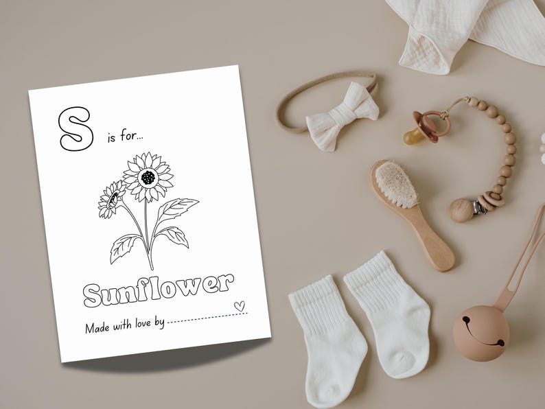 Baby in Bloom Baby Shower ABC Coloring Book Activity, Baby's first ABC Book with a flower theme, Wildflower themed Baby Shower Game, ABC Coloring Pages with flowers for a Spring Baby Shower