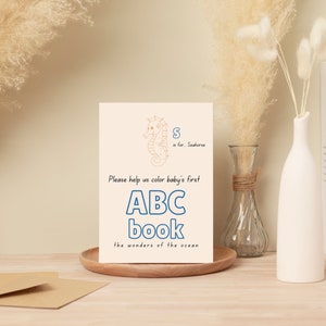 Baby Shower ABC book for an Ocean Baby Shower, Mermaid Baby Shower, Cute Ocean Animals ABC Coloring Pages, Baby Shower Keepsake, Ocean Baby Shower ABC, Ocean ABC, Ocean and Sea theme, Under the Sea Baby Shower, Under the Sea ABC, Under the Sea Alphabet, Seahorse, Jellyfish, Starfish, Baby's First ABC Coloring Pages, Baby Shower Keepsake, Gender Neutral, Boy Baby Shower, Girl Baby Shower, Baby Shower Game Printable, Baby Shower Activity Ideas, Personizable ABC book, Customizable ABC Book