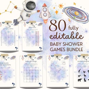 Space Baby Shower Game Bundle Editierbare Babyshower Spiele Rakete Baby Shower Printable Astronaut Baby Shower Aktivität Weltraum Baby