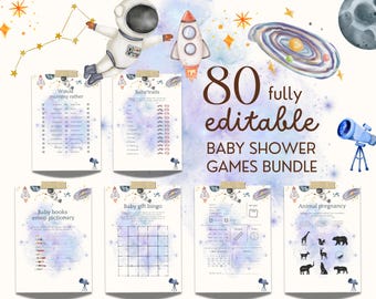 Space Baby Shower Game Bundle Editable Baby Shower Games Rocket Ship Baby Shower Printable Astronaut Baby Shower Activity Outer Space Baby
